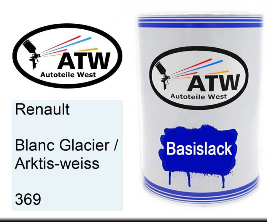 Renault, Blanc Glacier / Arktis-weiss, 369: 500ml Lackdose, von ATW Autoteile West.